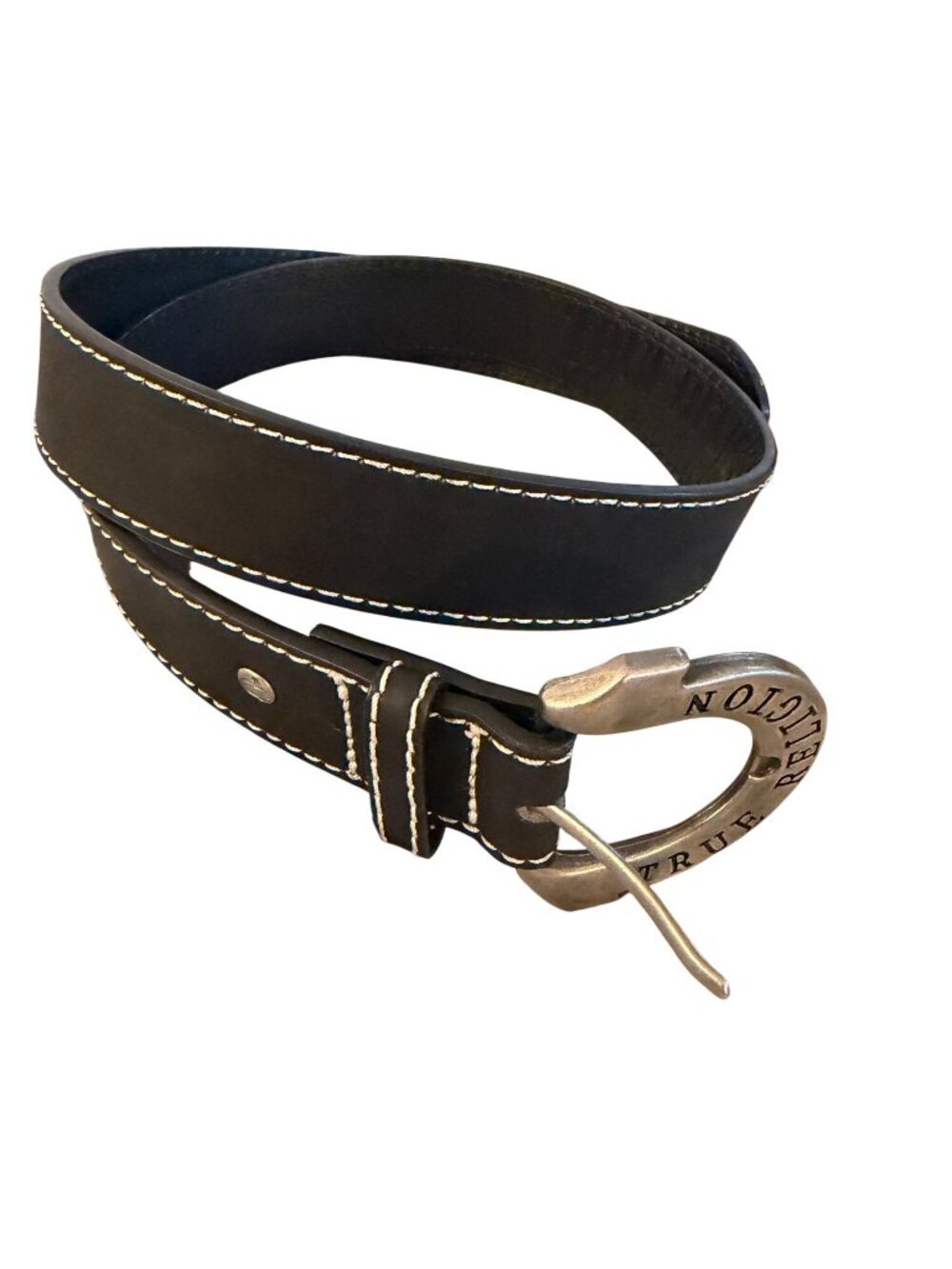 True Religion Unisex Horseshoe Buckle Design Belt Size M/L Smooth Black Casual